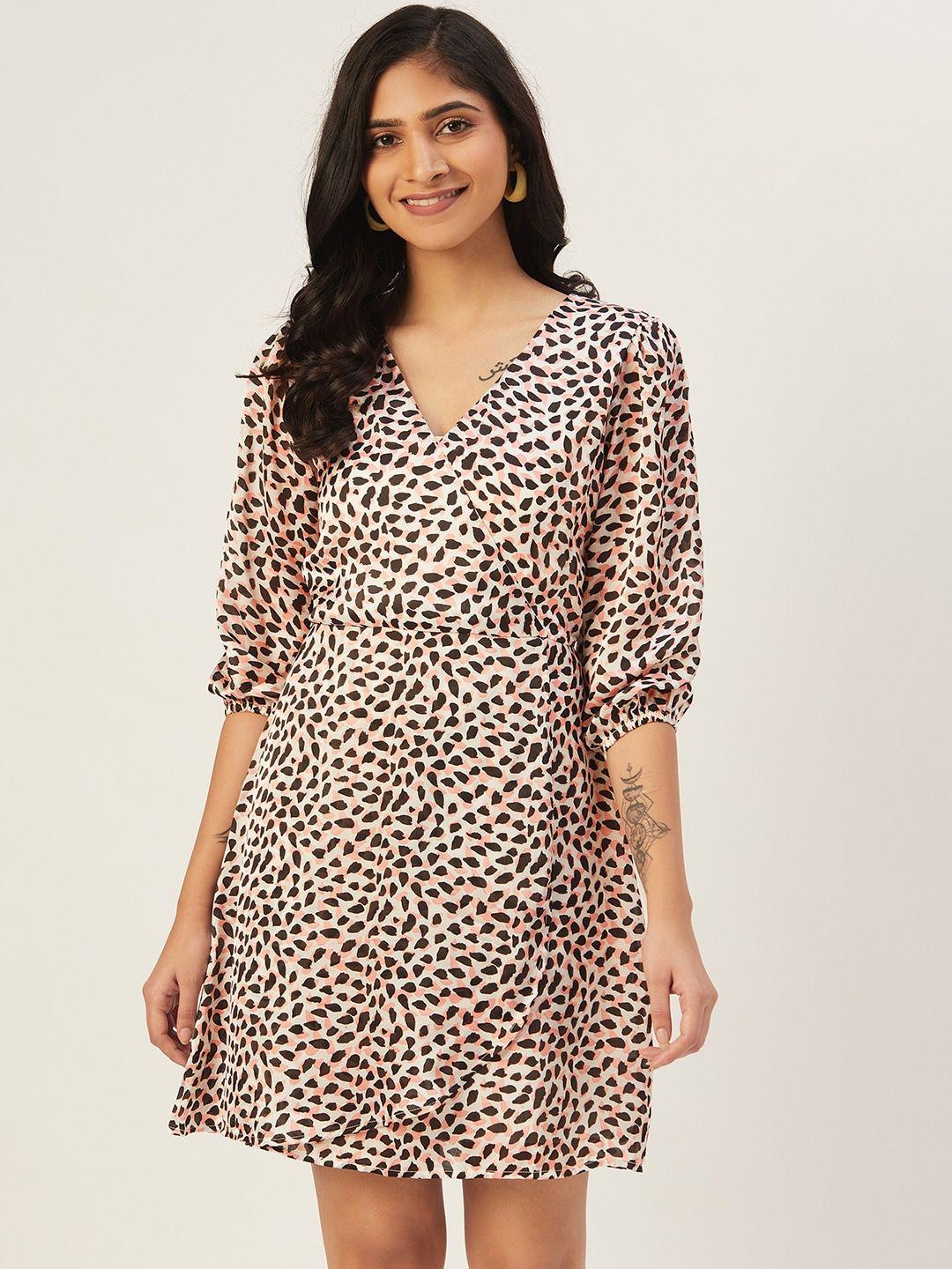 dodo & moa white georgette conversational printed  a-line dress