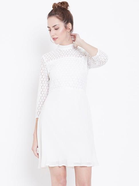 dodo & moa white lace pattern a-line dress