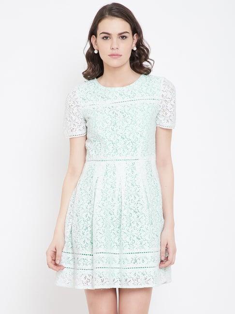 dodo & moa white lace pattern skater dress