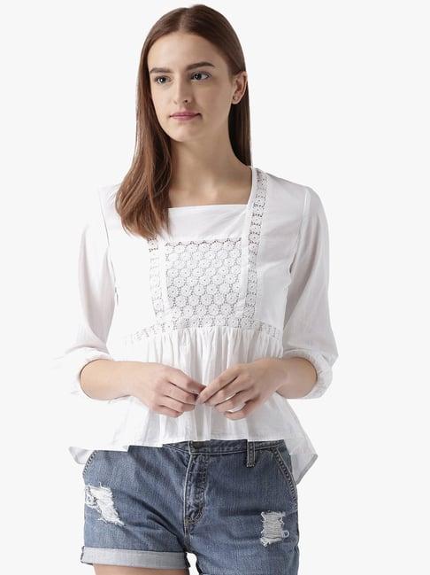 dodo & moa white lace pattern top