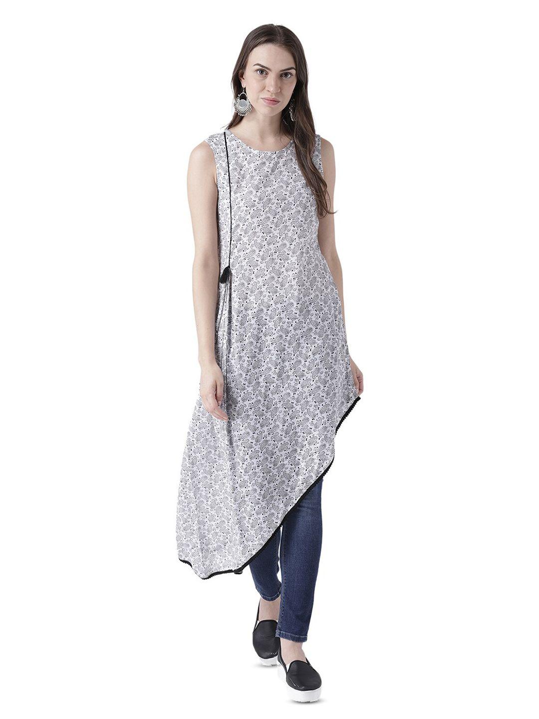 dodo & moa white paisley printed sleeveless a-line kurta