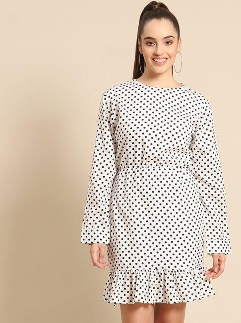 dodo & moa white polka dot print a line dress