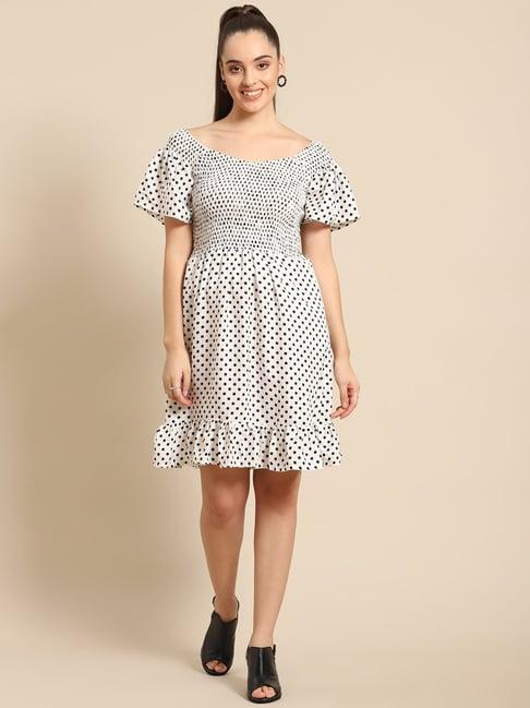 dodo & moa white polka dot print a line dress