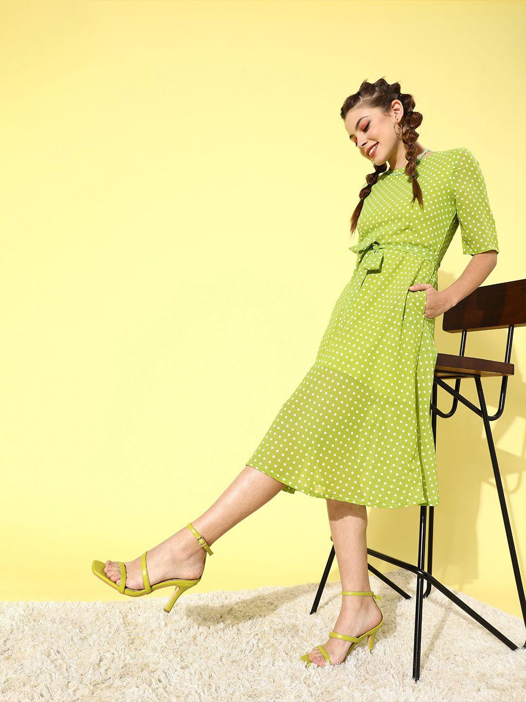 dodo & moa women attractive lime green polka-dotted all in the details dress