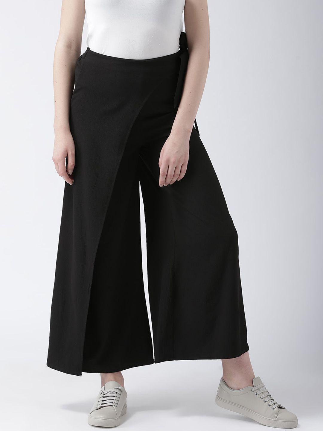 dodo & moa women black flared solid parallel trousers
