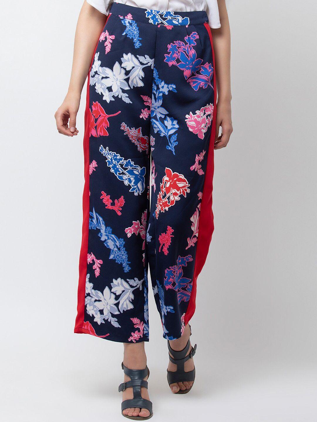 dodo & moa women black floral printed parallel trousers