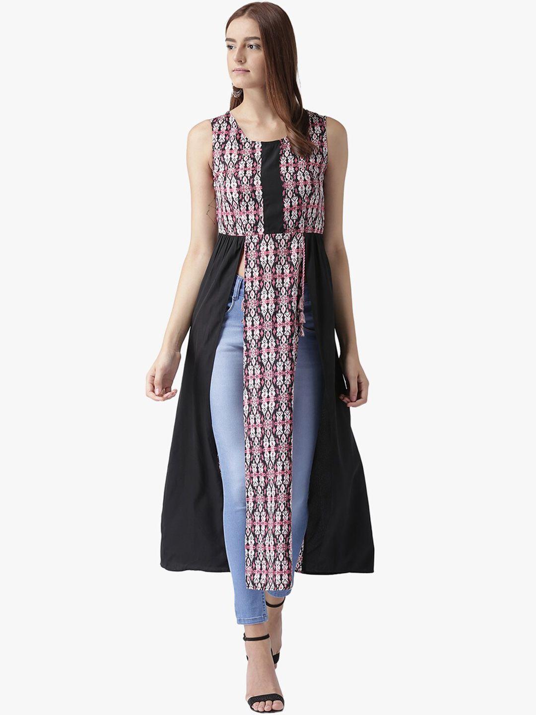 dodo & moa women black paisley printed hight slit a-linekurta