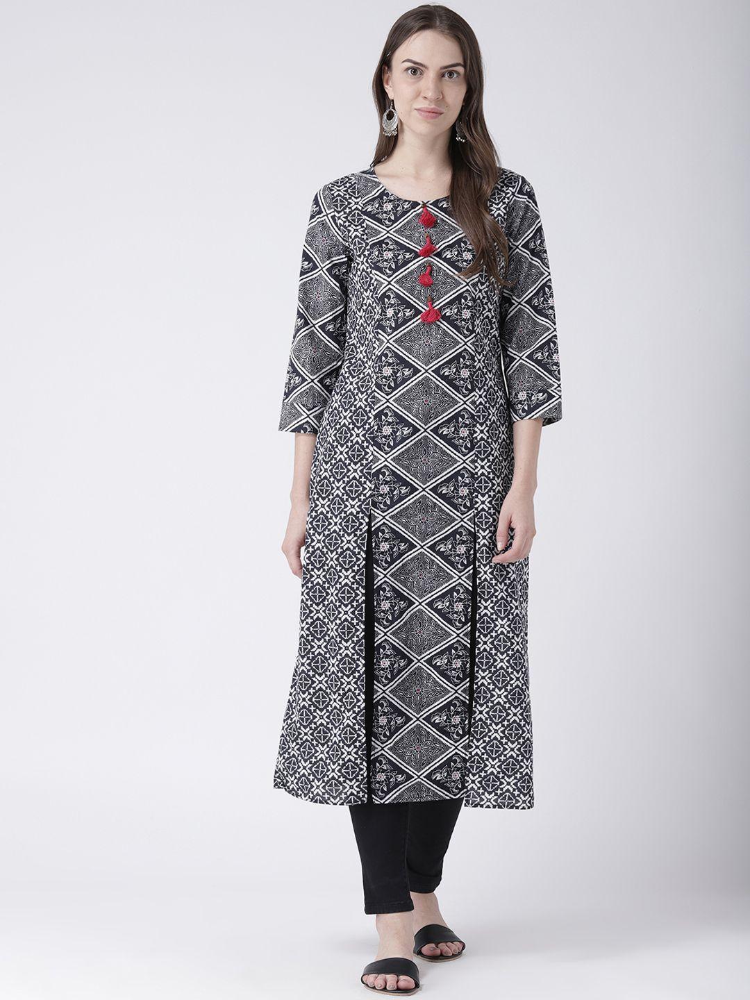 dodo & moa women black printed straight kurta