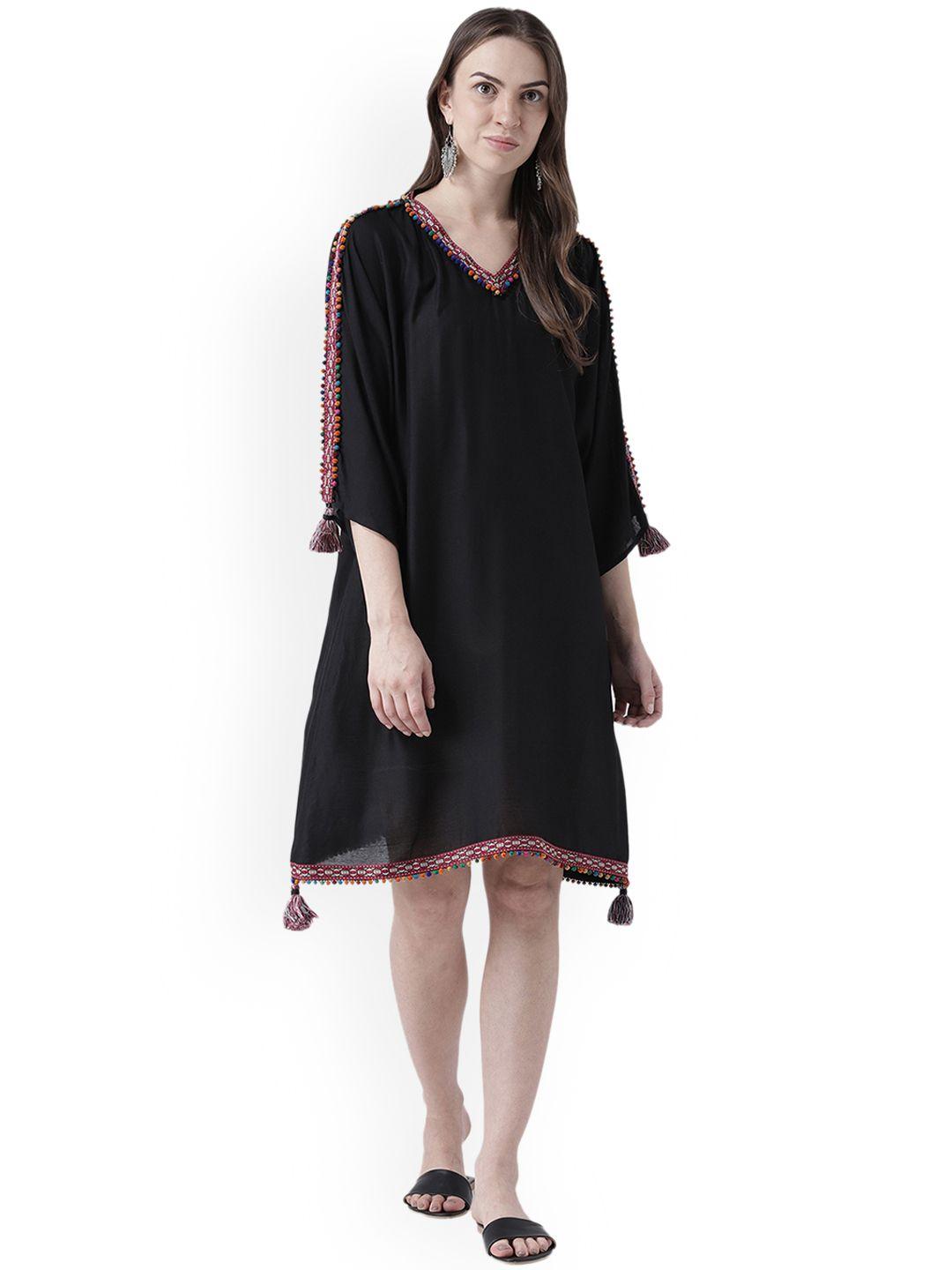 dodo & moa women black solid a-line kurta