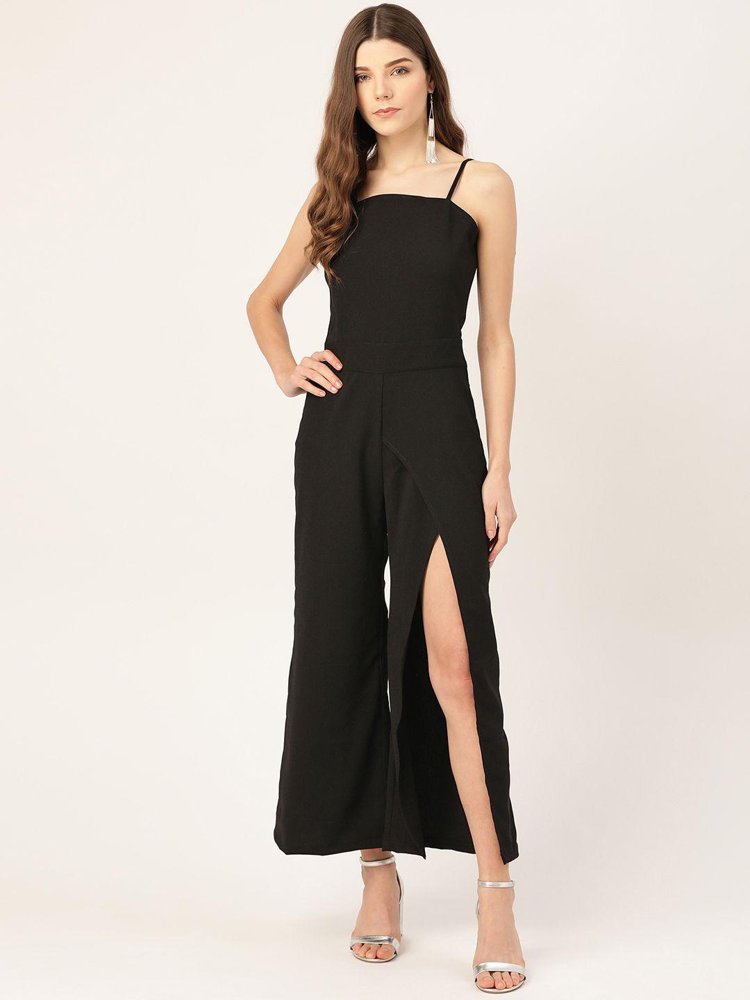 dodo & moa women black solid basic jumpsuit