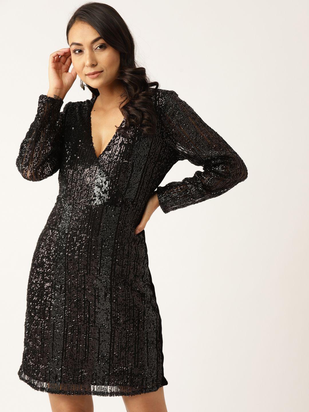 dodo & moa women black velvet sequinned wrap dress