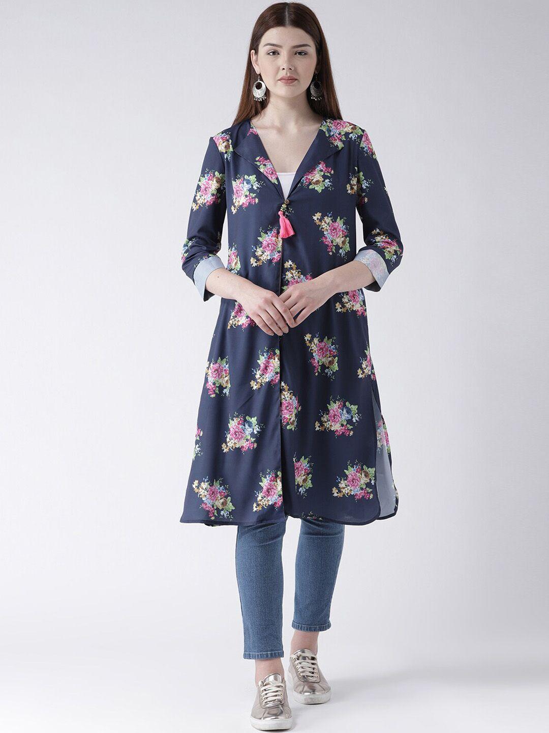 dodo & moa women blue & pink floral printed straight kurta