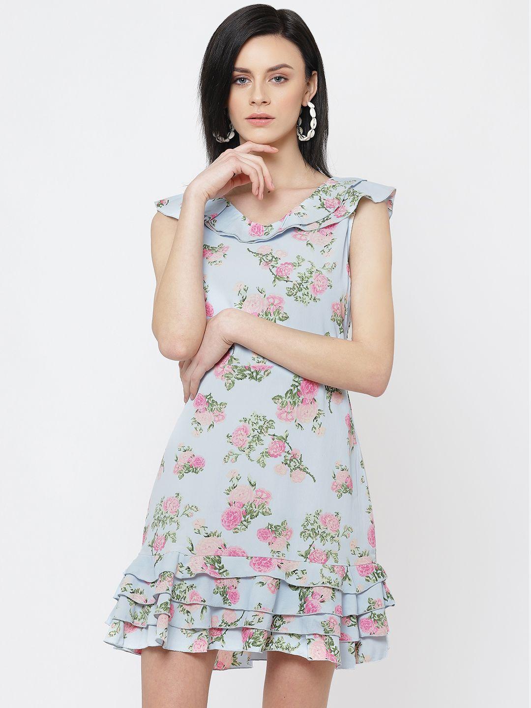 dodo & moa women blue & pink printed a-line dress