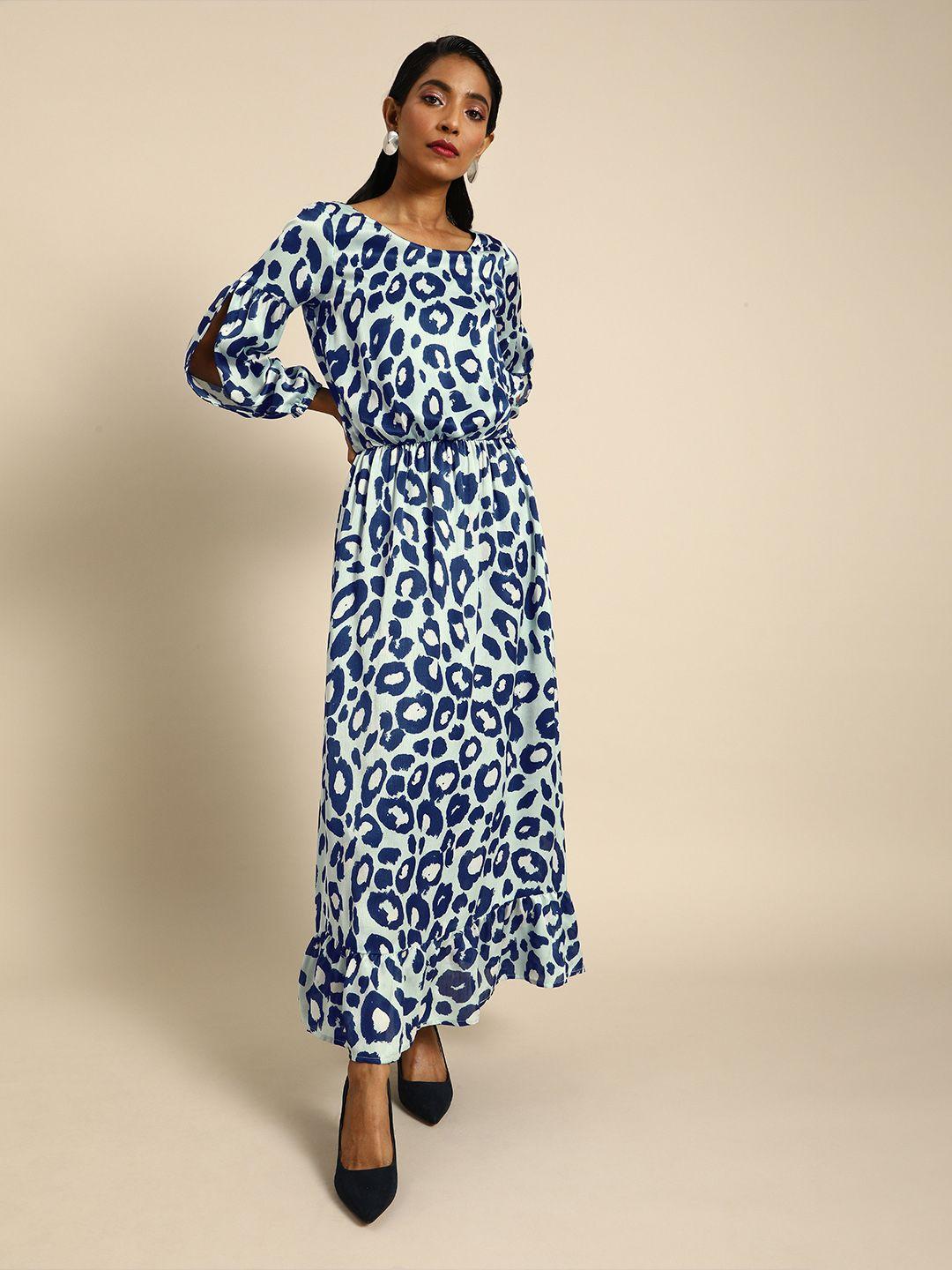 dodo & moa women blue animal printed maxi dress