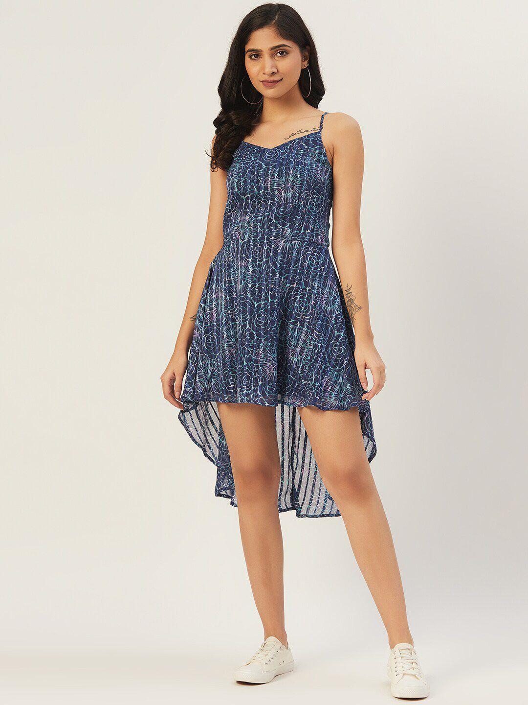 dodo & moa women blue georgette a-line high-low dress