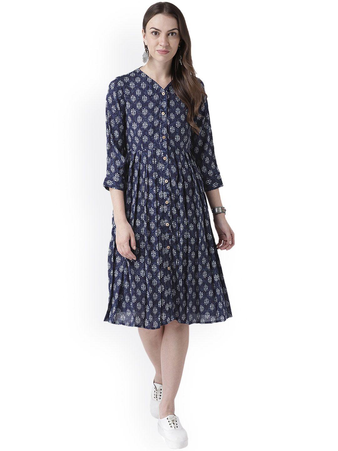 dodo & moa women blue printed a-line kurta