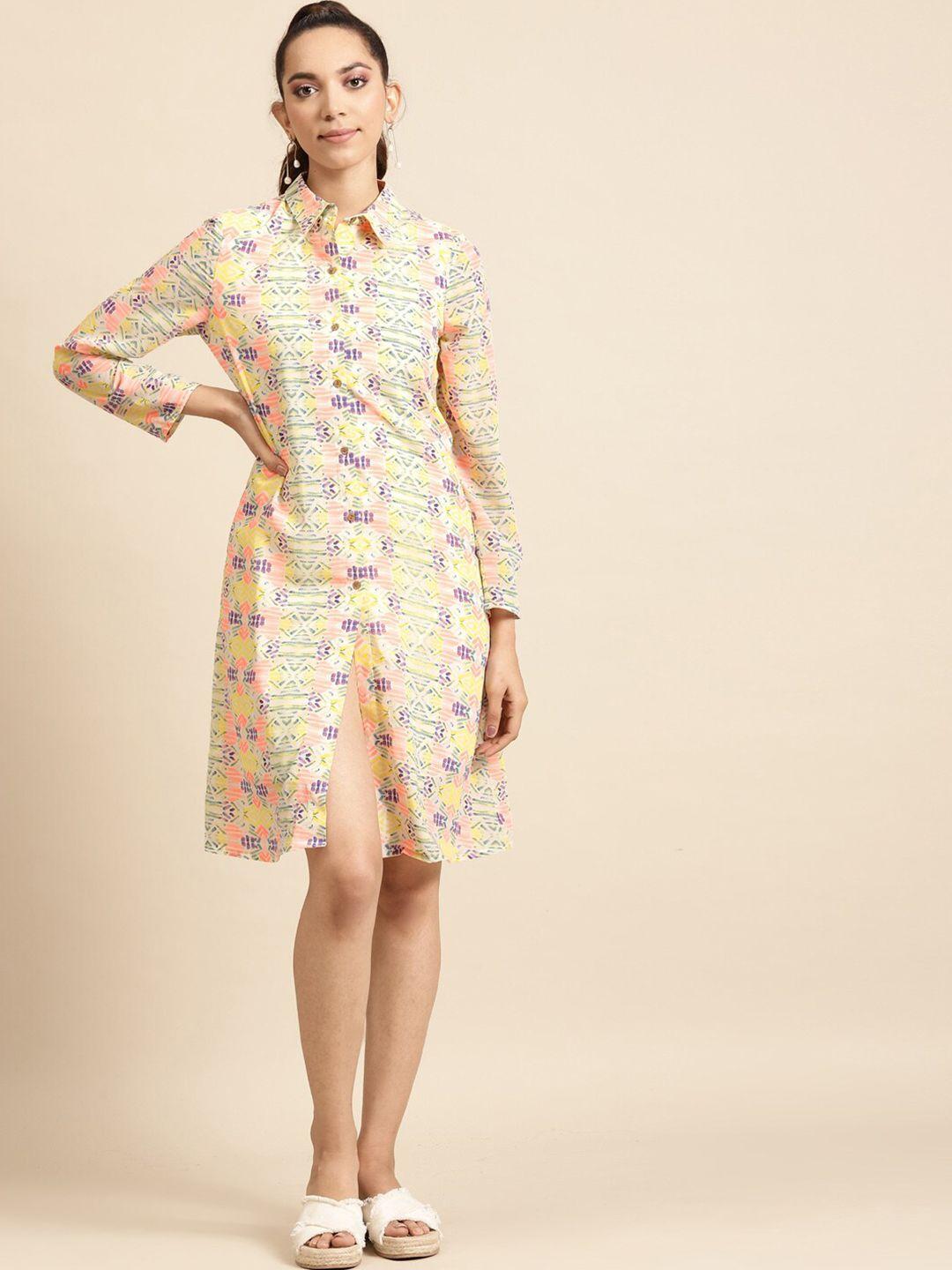 dodo & moa women cream-coloured & purple shirt dress