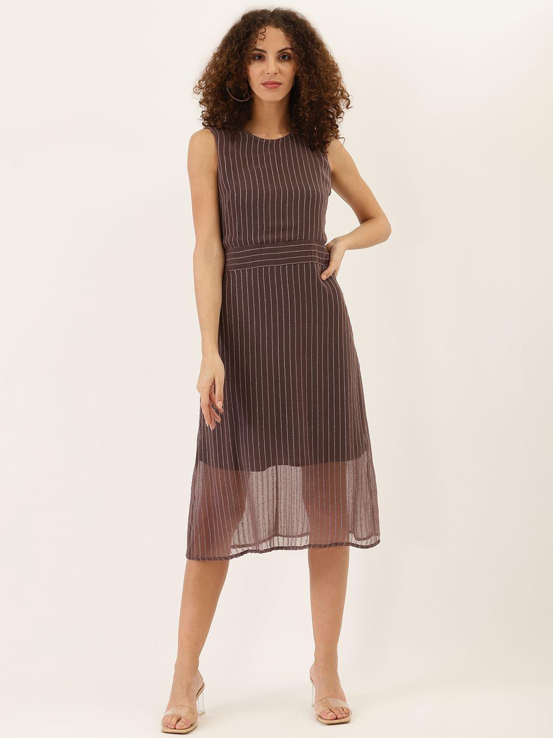 dodo & moa women grey & silver self-striped a-line dress