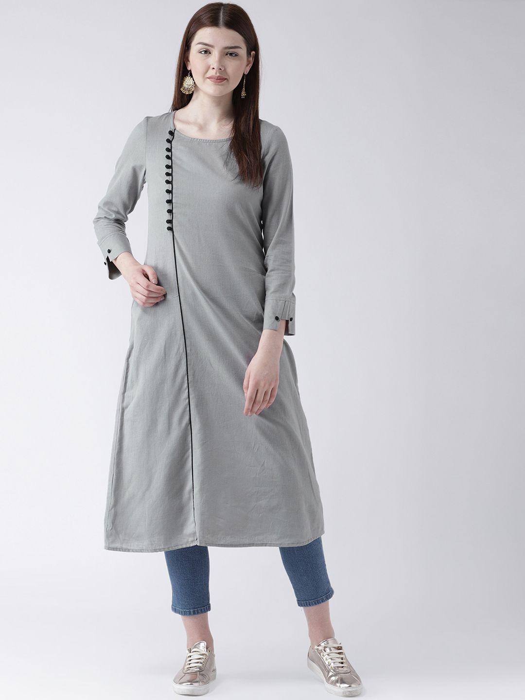 dodo & moa women grey solid a-line kurta