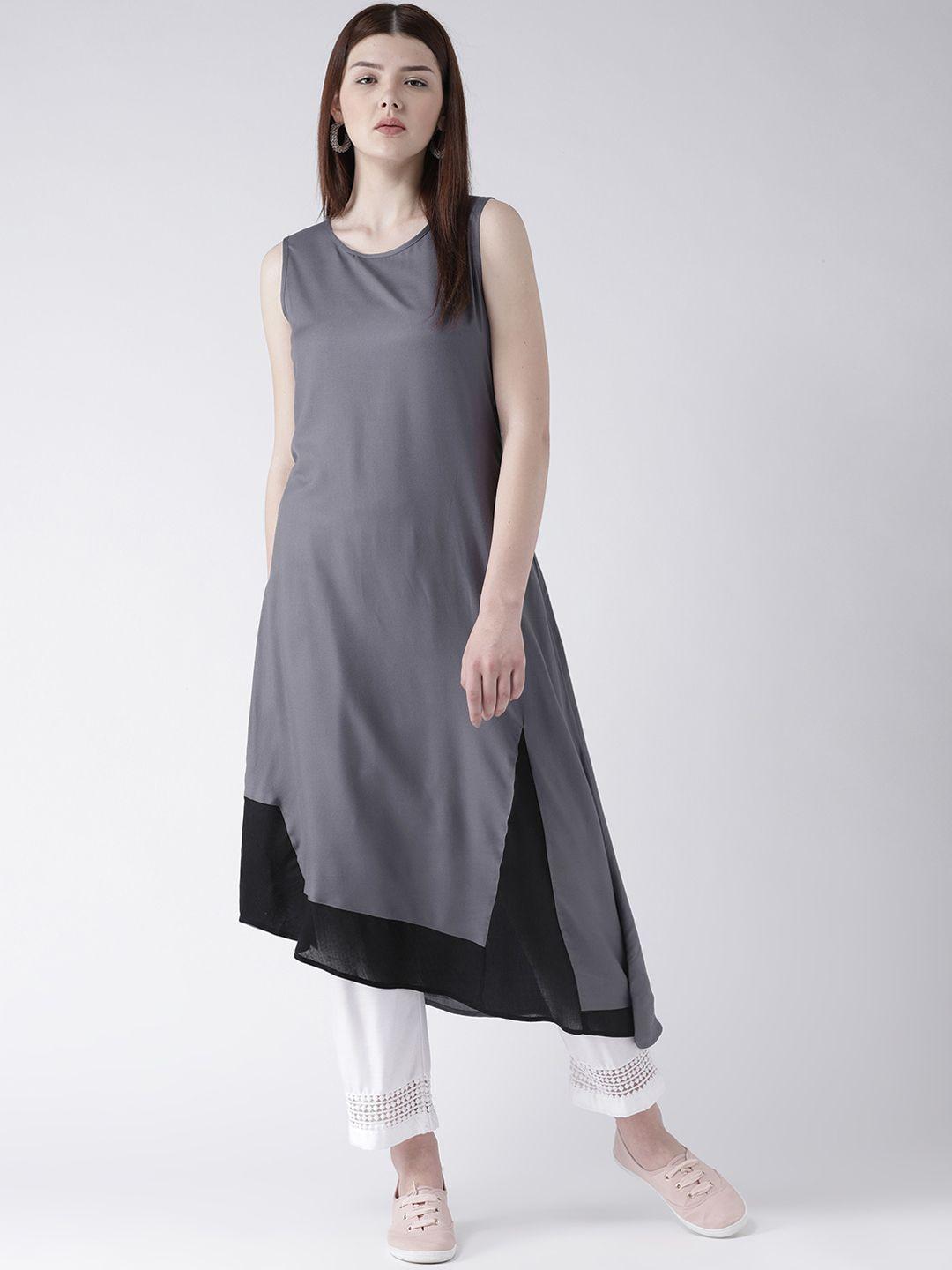 dodo & moa women grey solid fit and flare dress