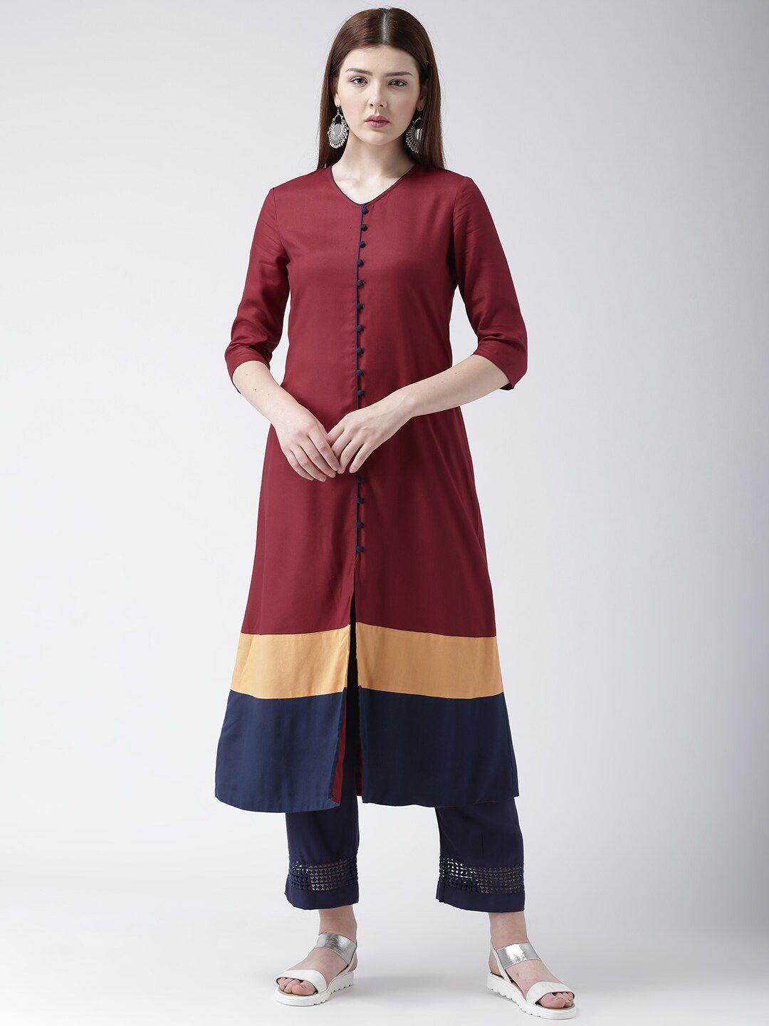 dodo & moa women magenta colourblocked kurta