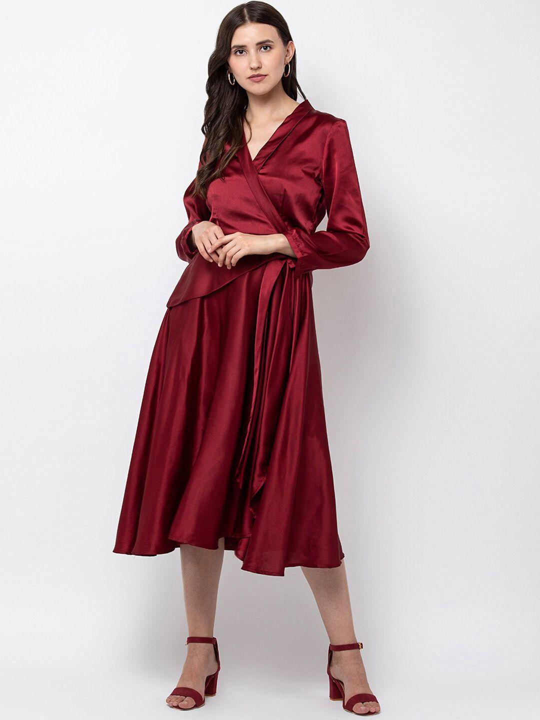 dodo & moa women maroon solid wrap dress