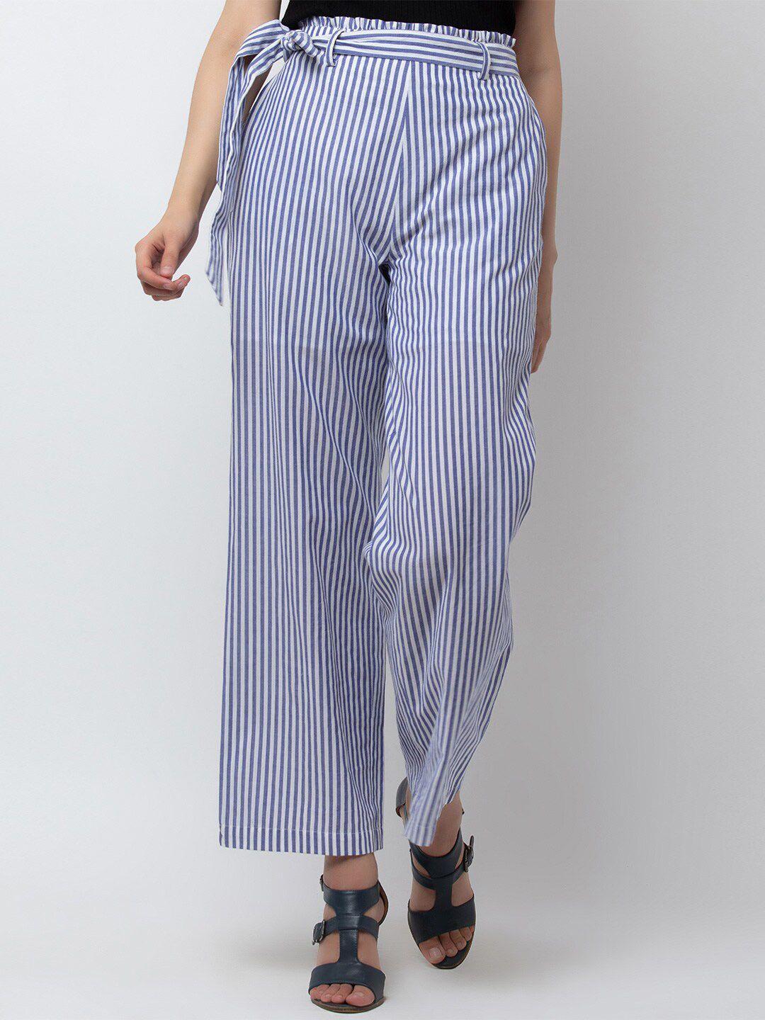 dodo & moa women mid-rise striped parallel trousers