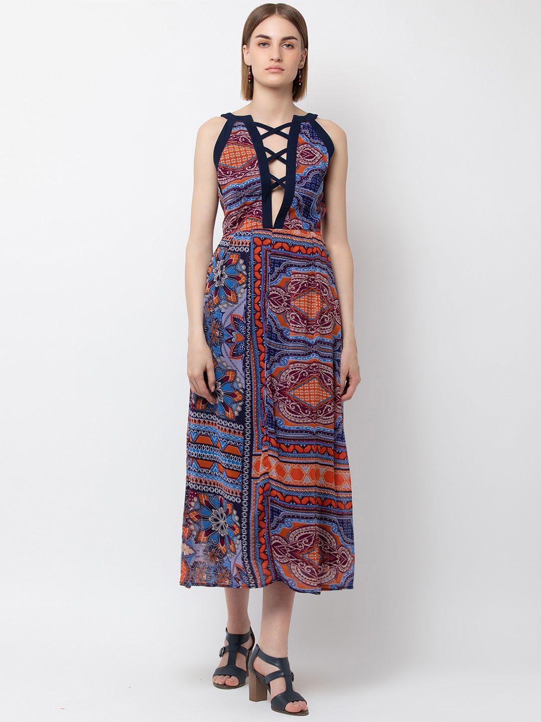 dodo & moa women multicoloured printed fit and flare dress