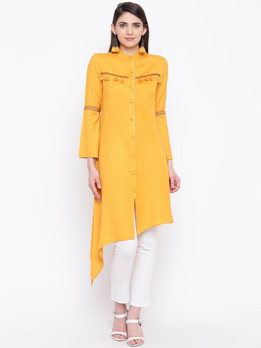 dodo & moa women mustard yellow solid a-line kurta