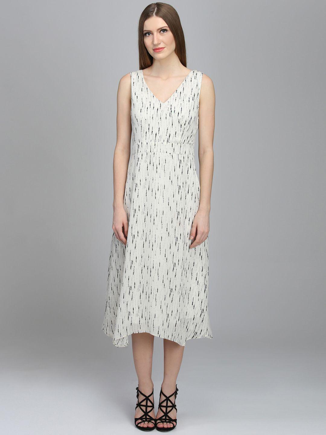 dodo & moa women off-white printed fit and flare dress