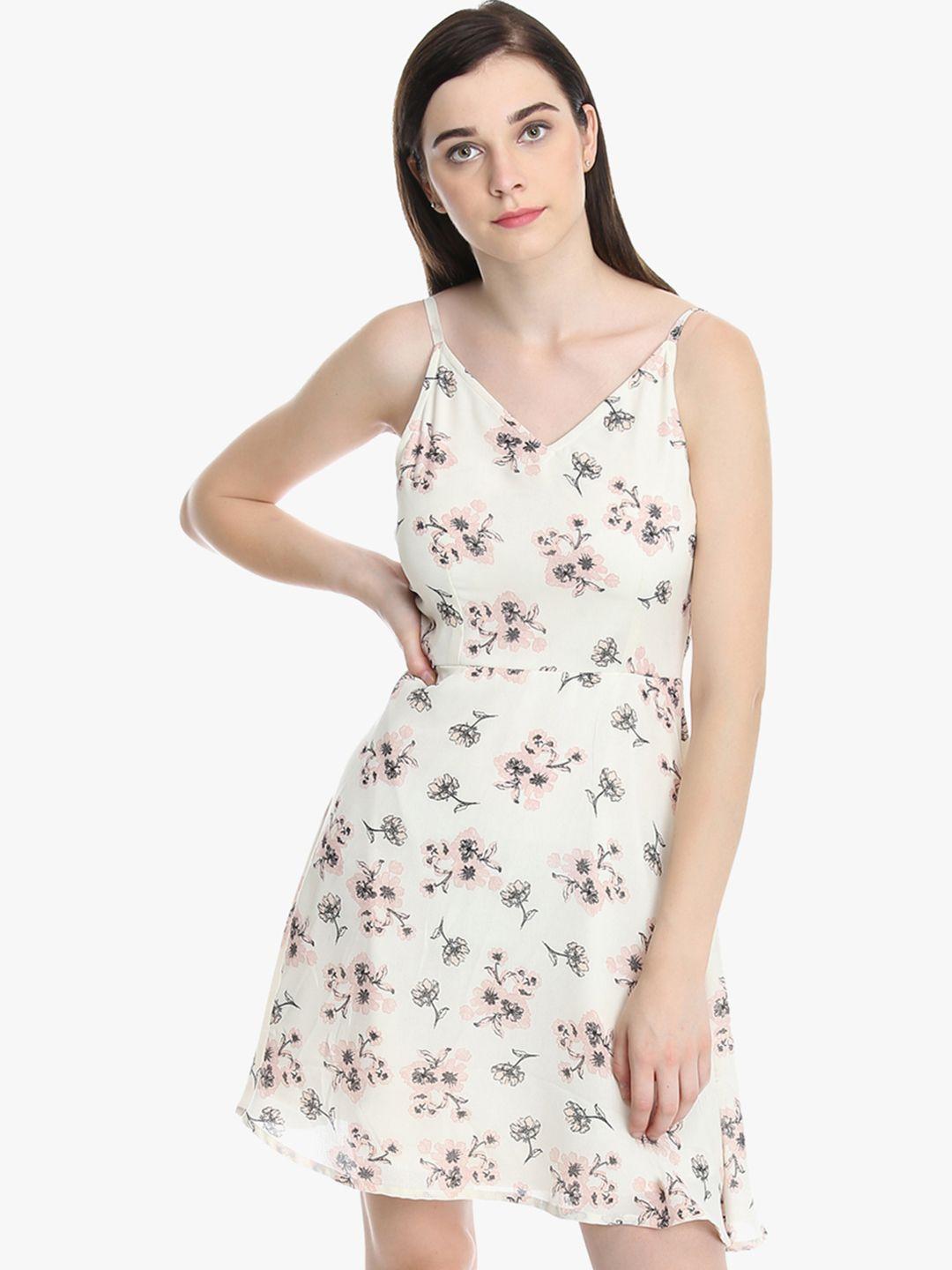 dodo & moa women off-white printed fit and flare dress