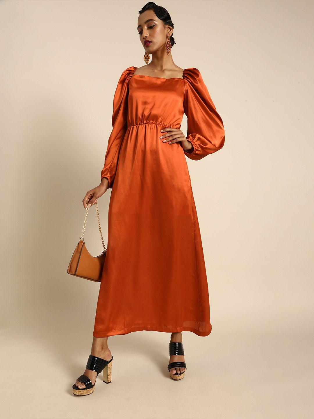 dodo & moa women orange solid maxi dress