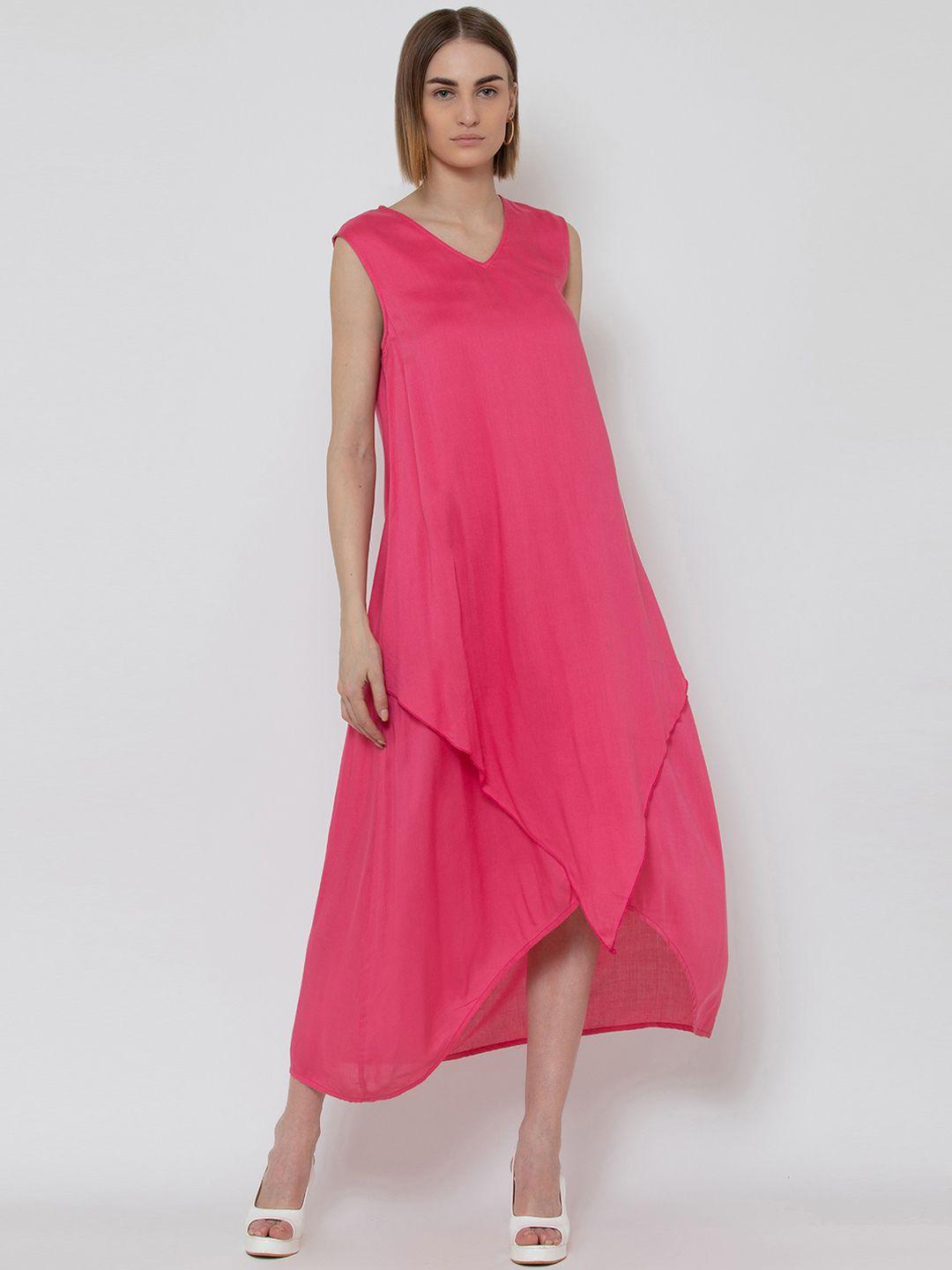 dodo & moa women pink solid a-line dress