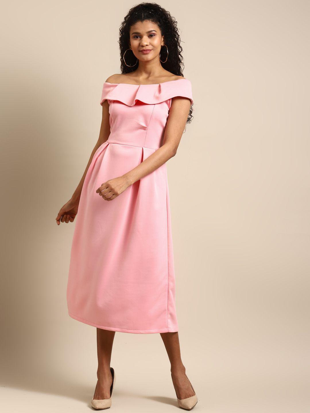 dodo & moa women pink solid fit and flare dress