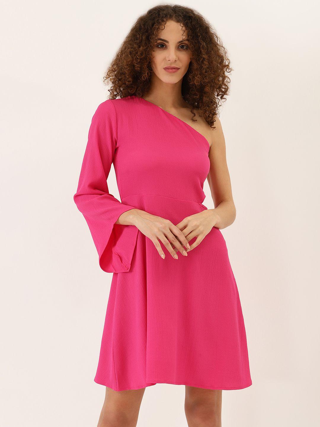 dodo & moa women pink solid one shoulder a-line dress