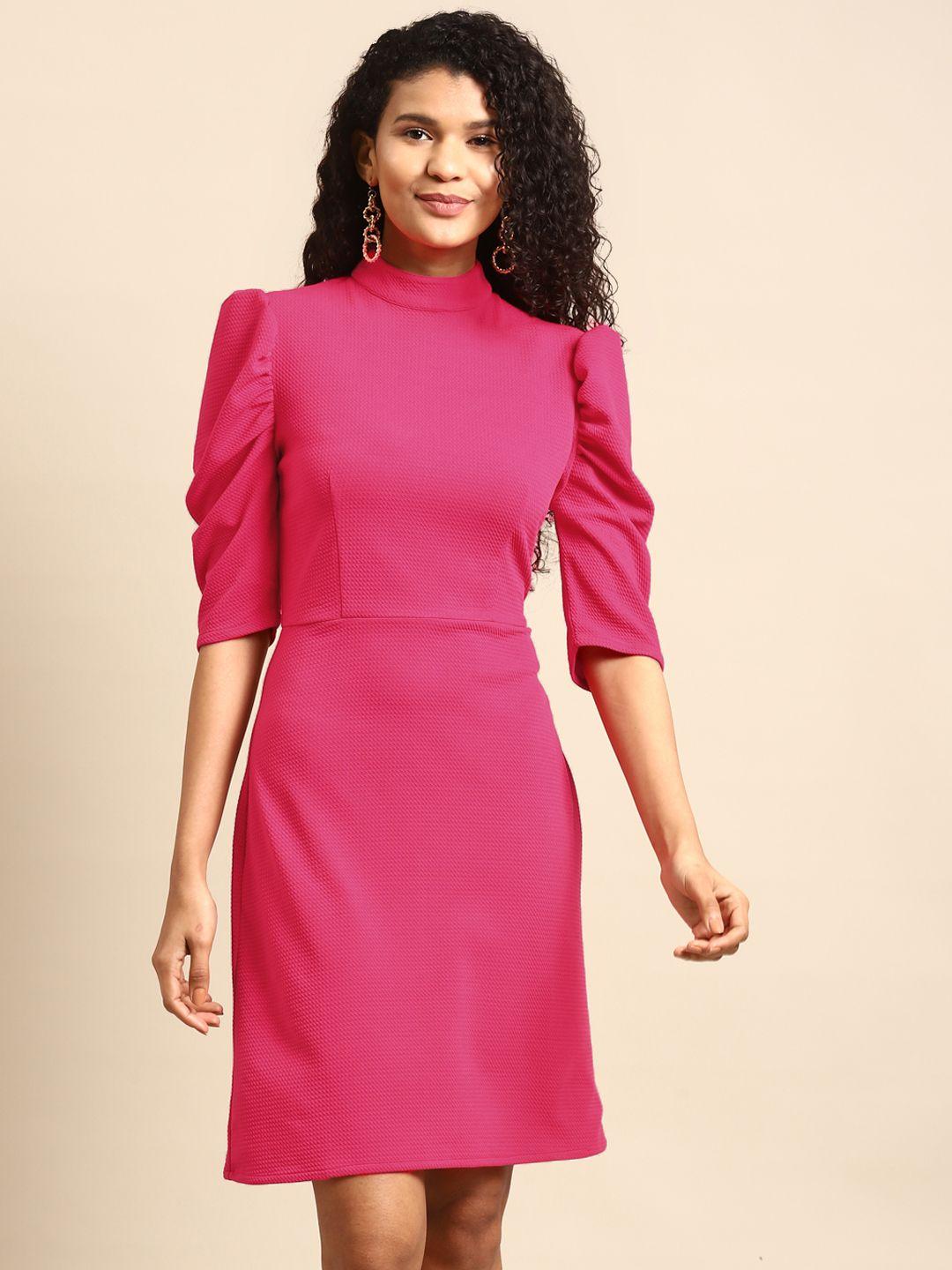 dodo & moa women pink textured a-line dress