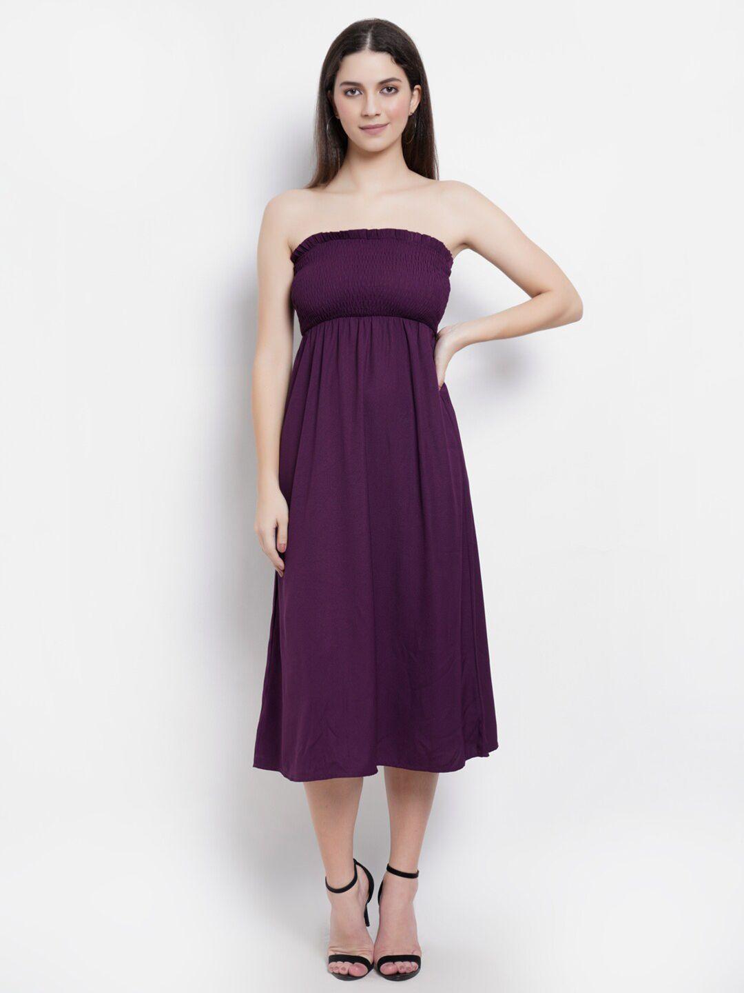 dodo & moa women purple off-shoulder smocked midi dress