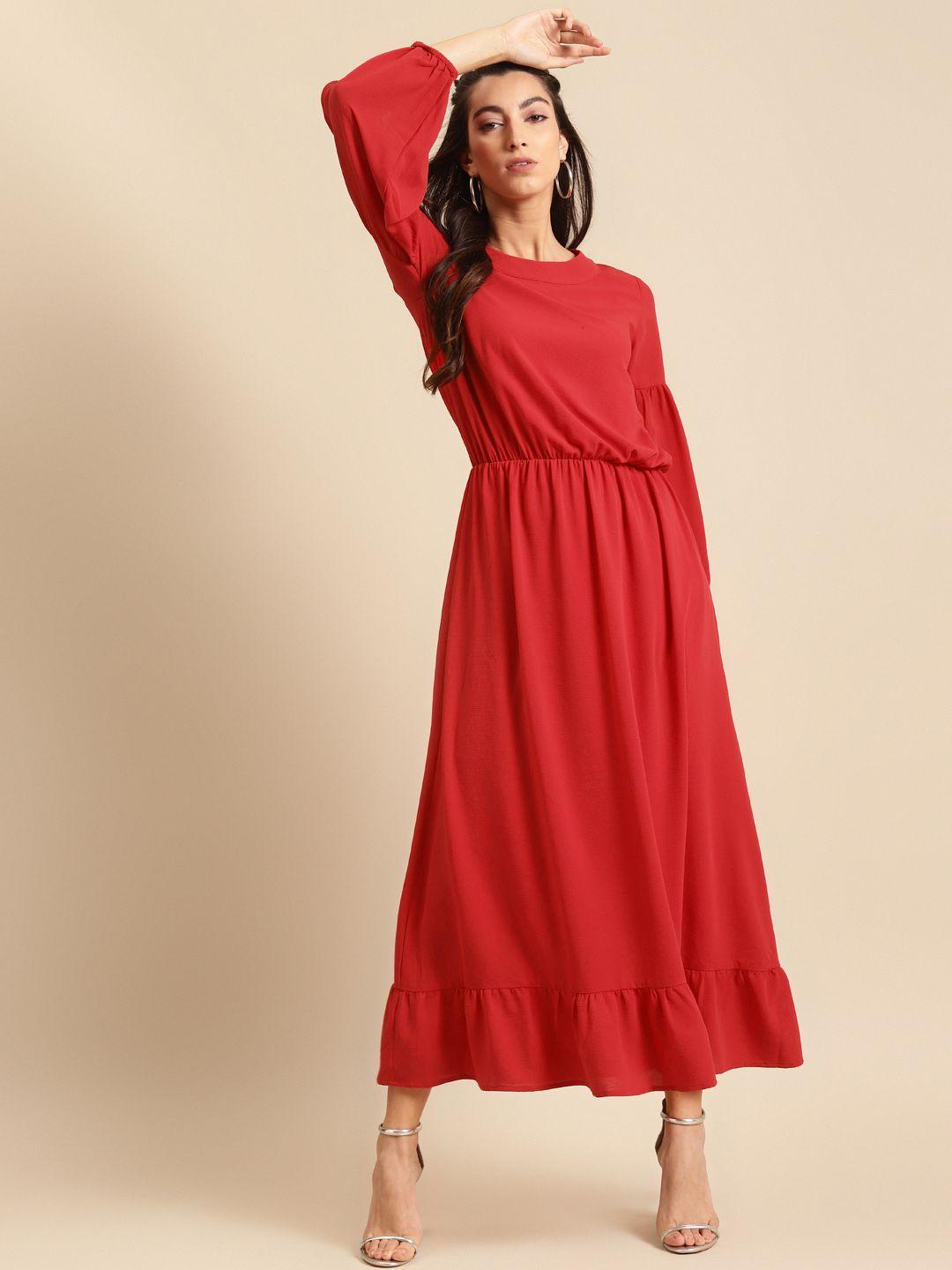 dodo & moa women red solid maxi dress