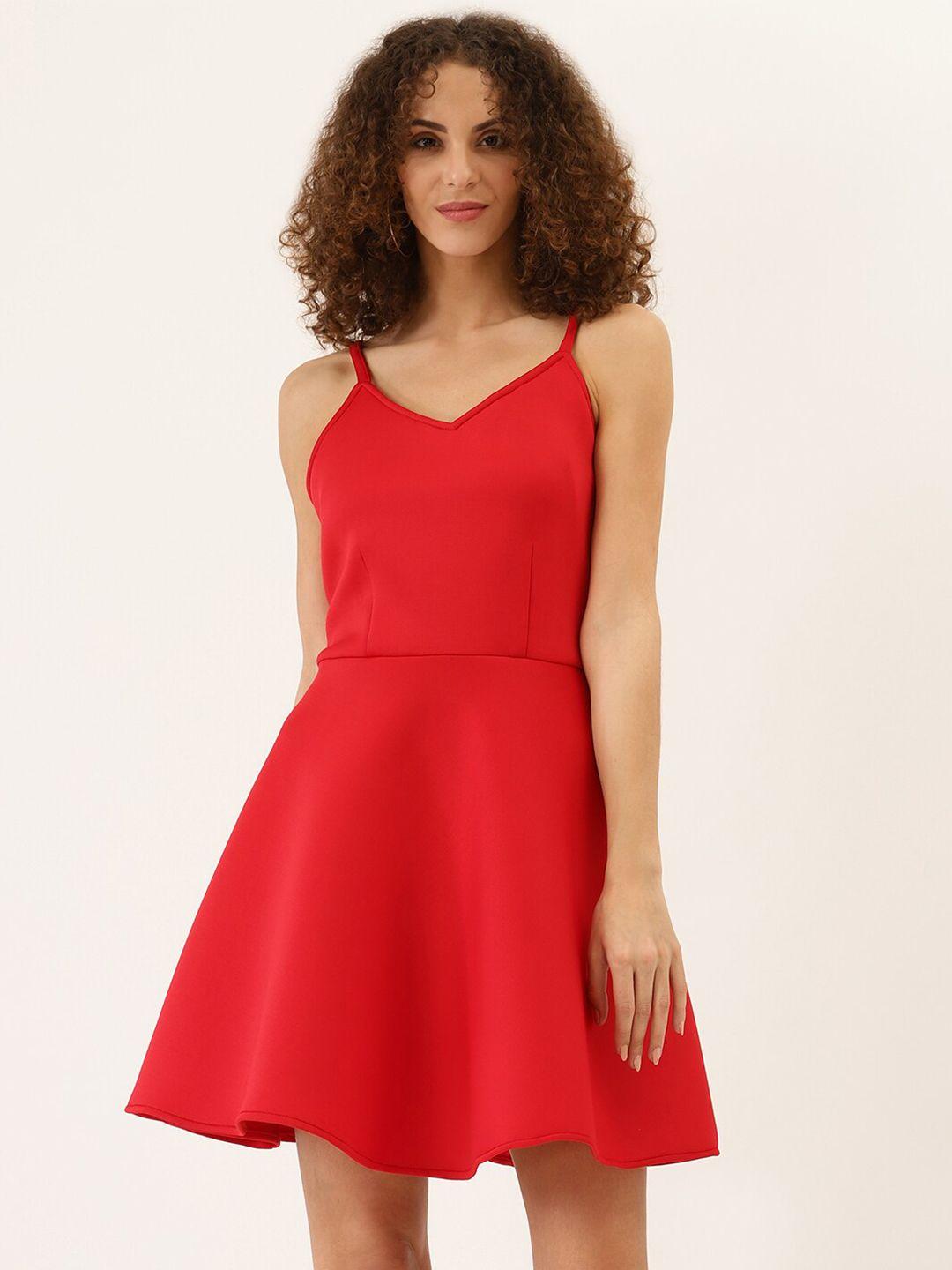 dodo & moa women red solid polyester a-line dress