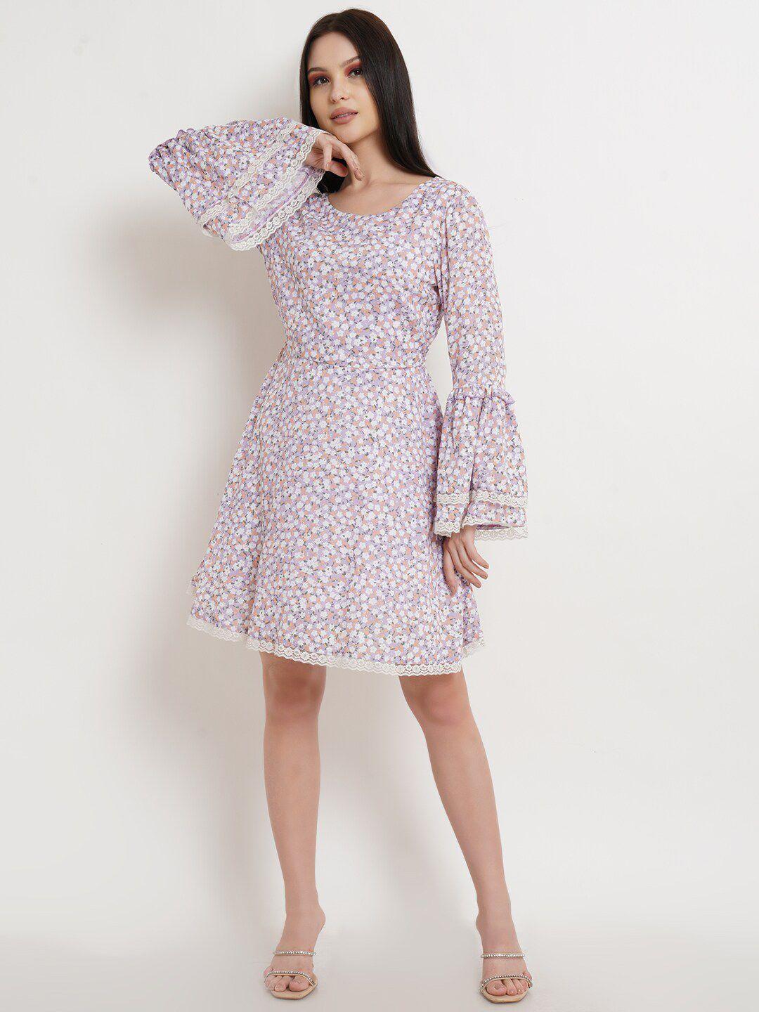 dodo & moa women violet and peach floral printed  dress