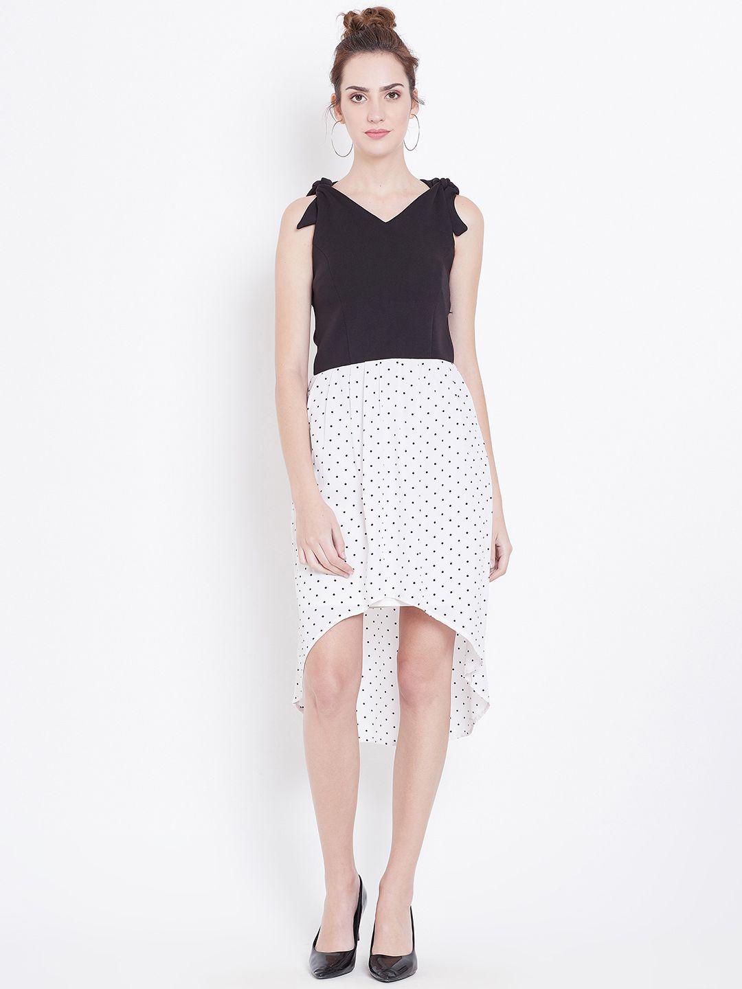 dodo & moa women white & black printed a-line dress