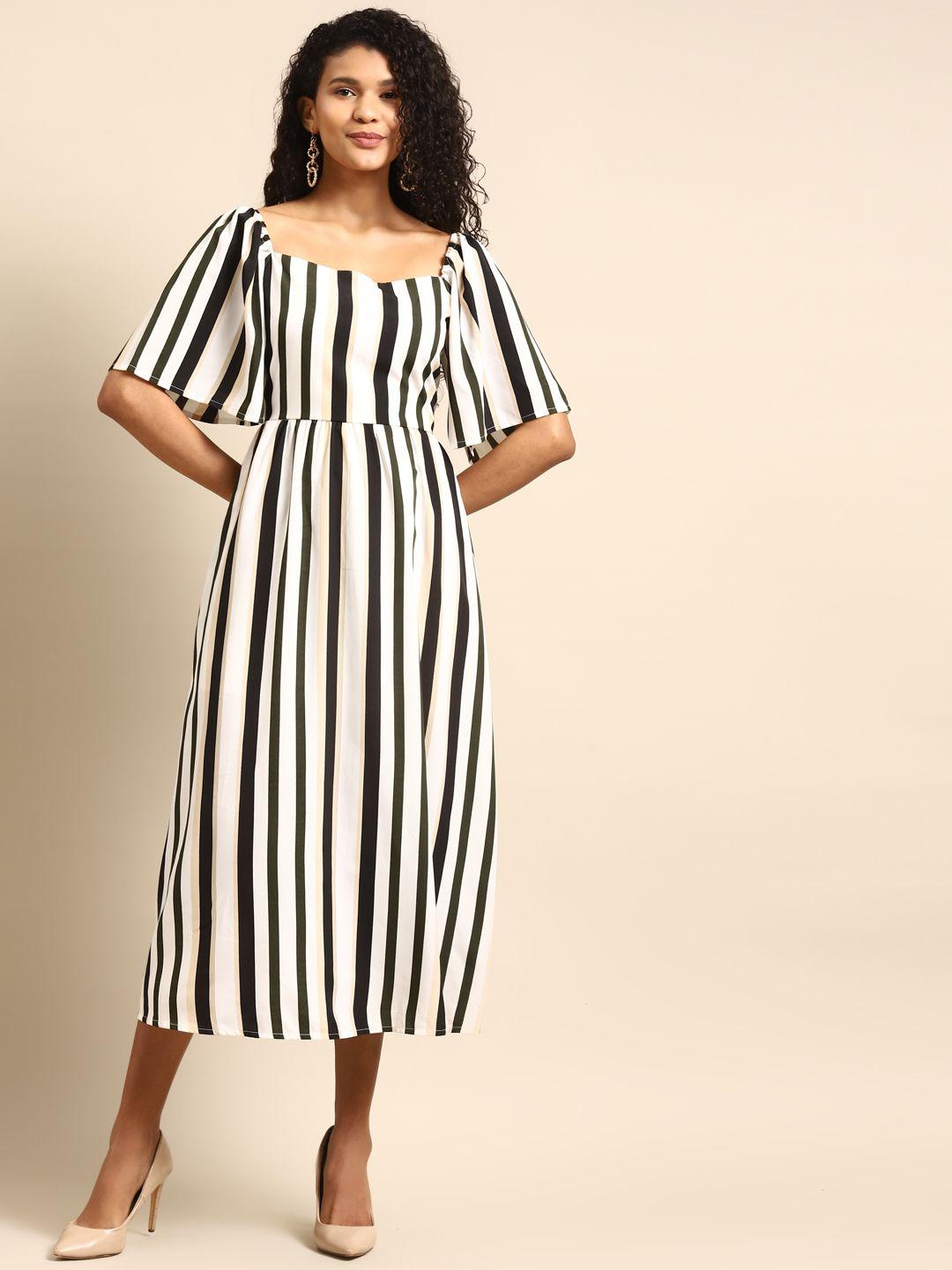 dodo & moa women white & black striped a-line dress