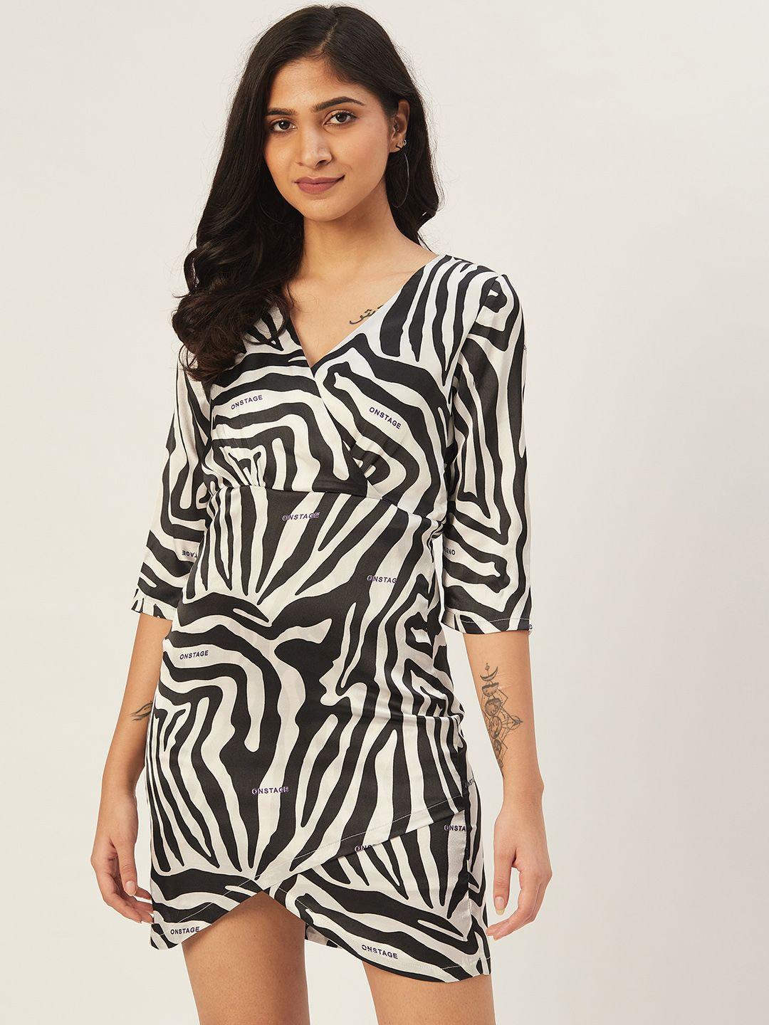 dodo & moa women white & black zebra print wrap dress