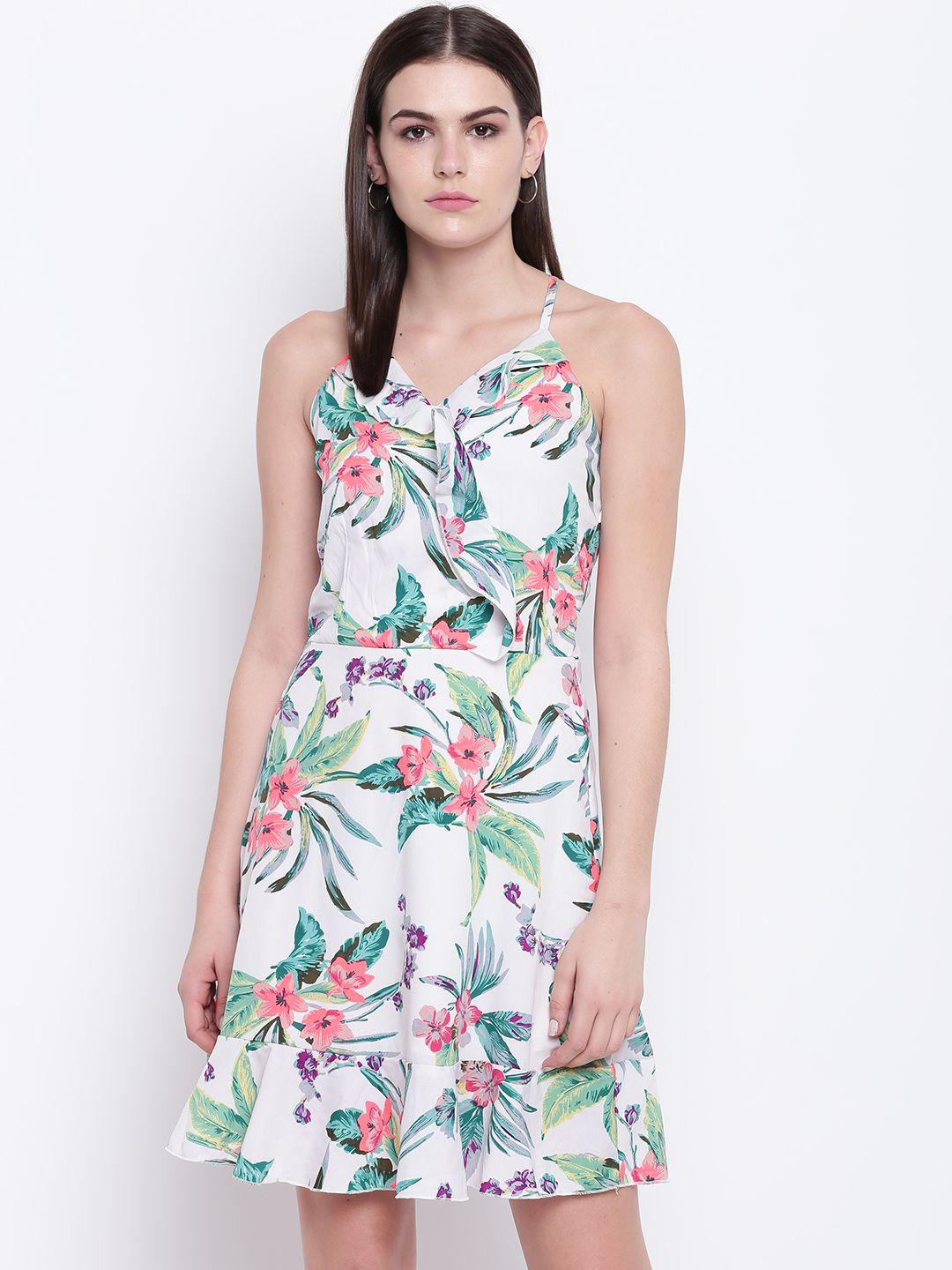 dodo & moa women white & green tropical printed wrap dress