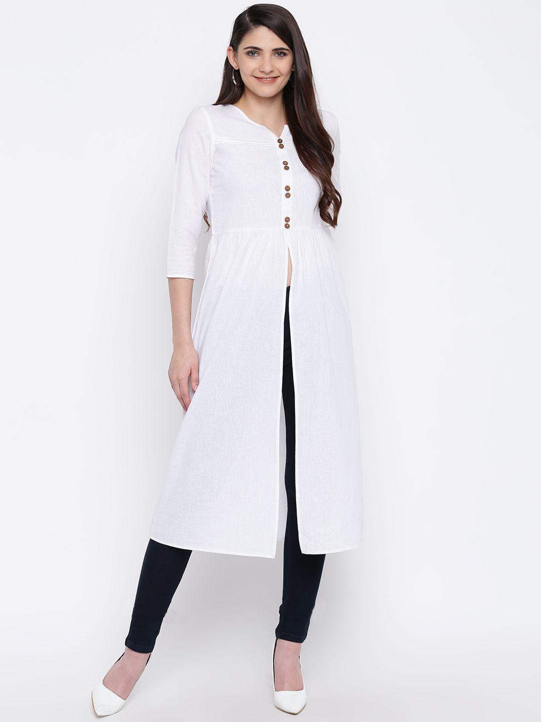 dodo & moa women white solid a-line kurta