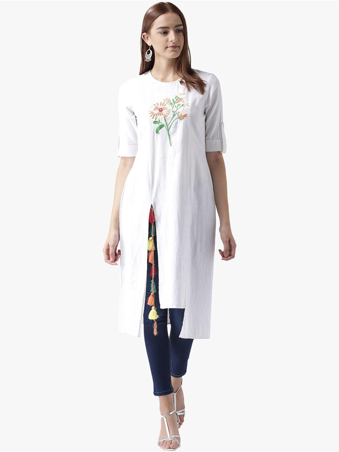 dodo & moa women white thread work kurta