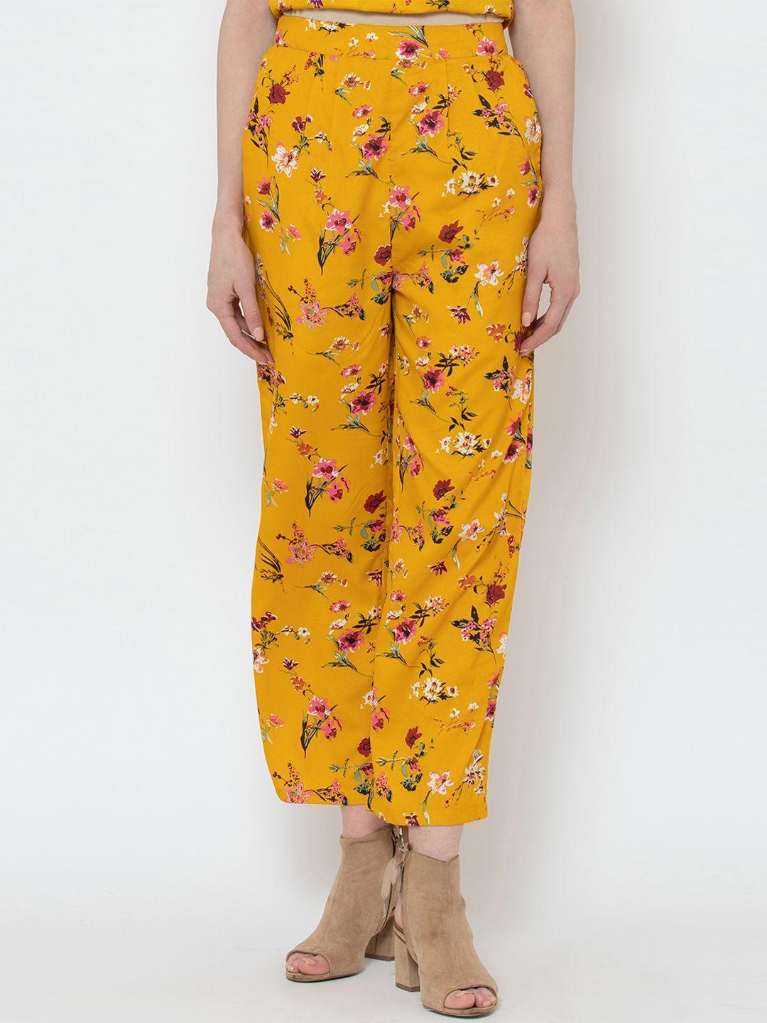 dodo & moa women yellow floral printed relaxed trousers