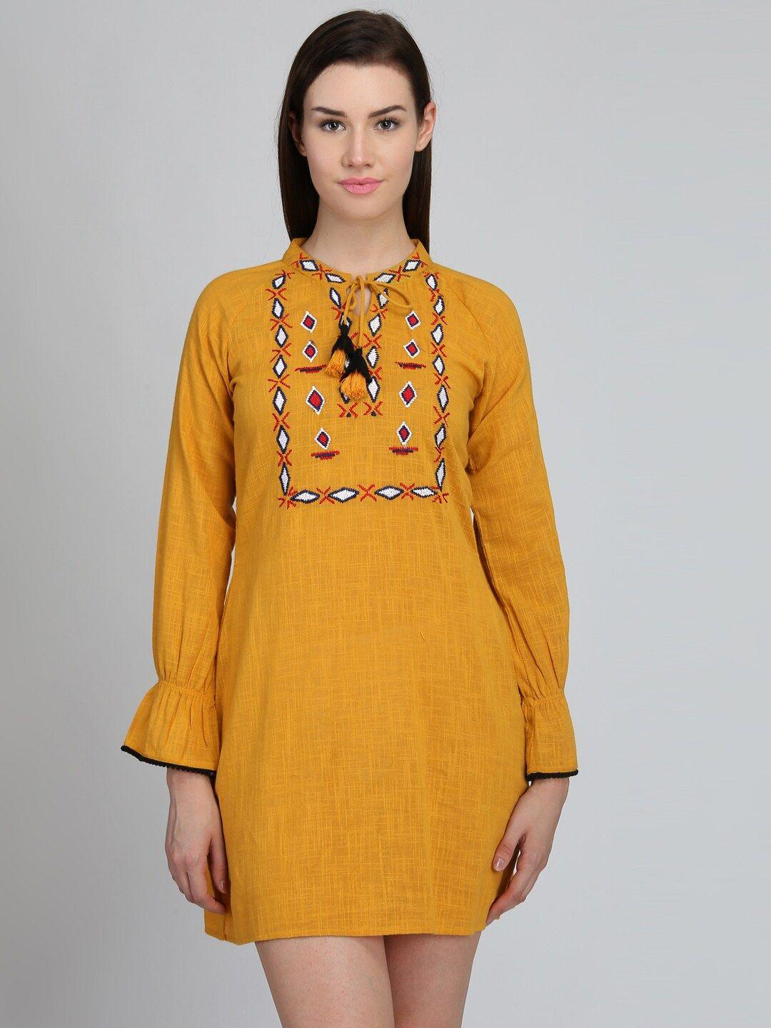 dodo & moa yellow embroidered sheath dress