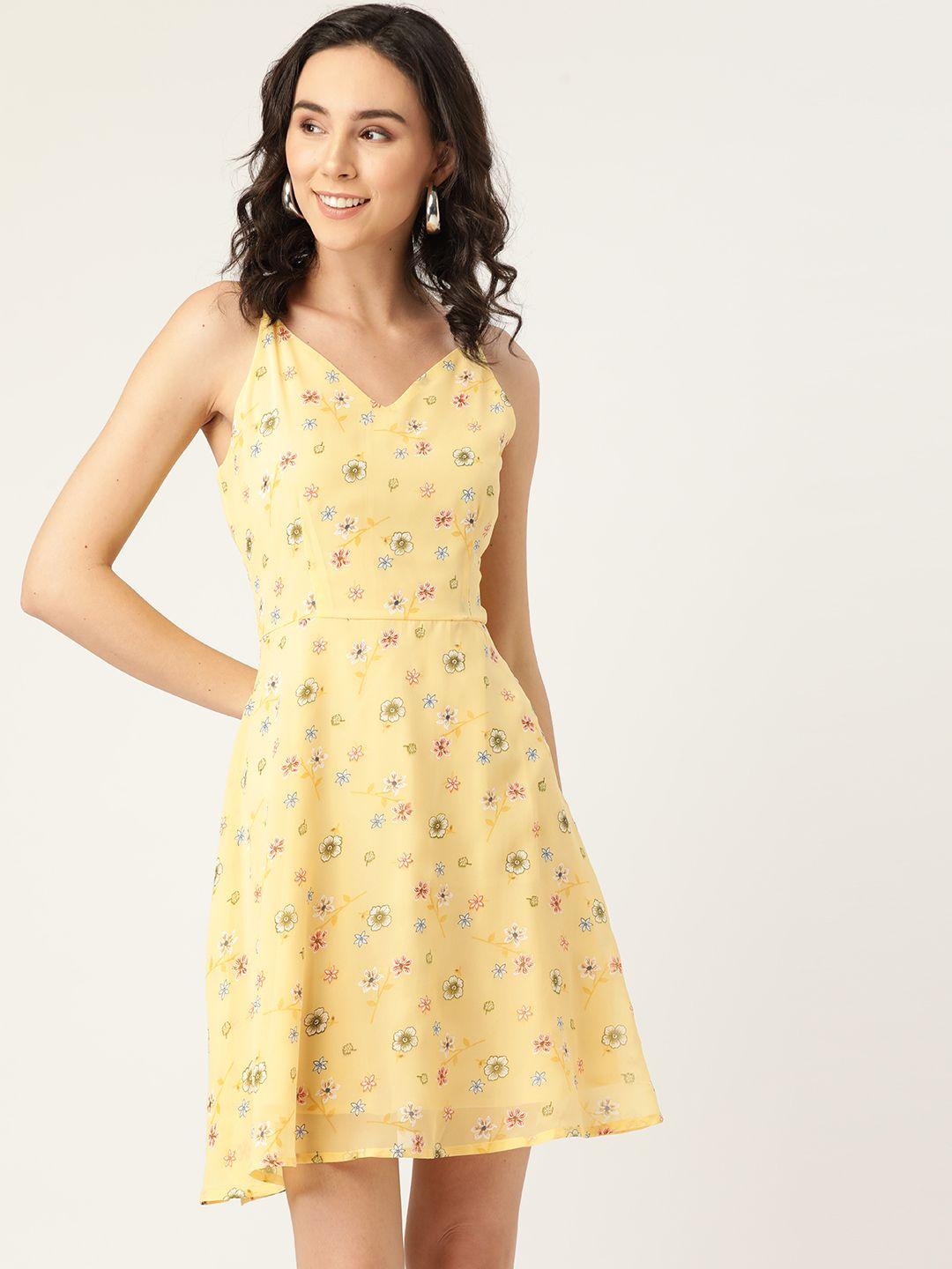 dodo & moa yellow floral crepe a-line dress