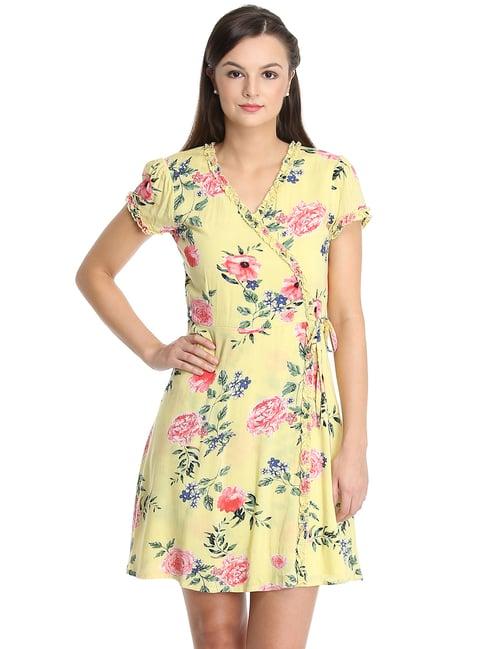 dodo & moa yellow floral print wrap dress